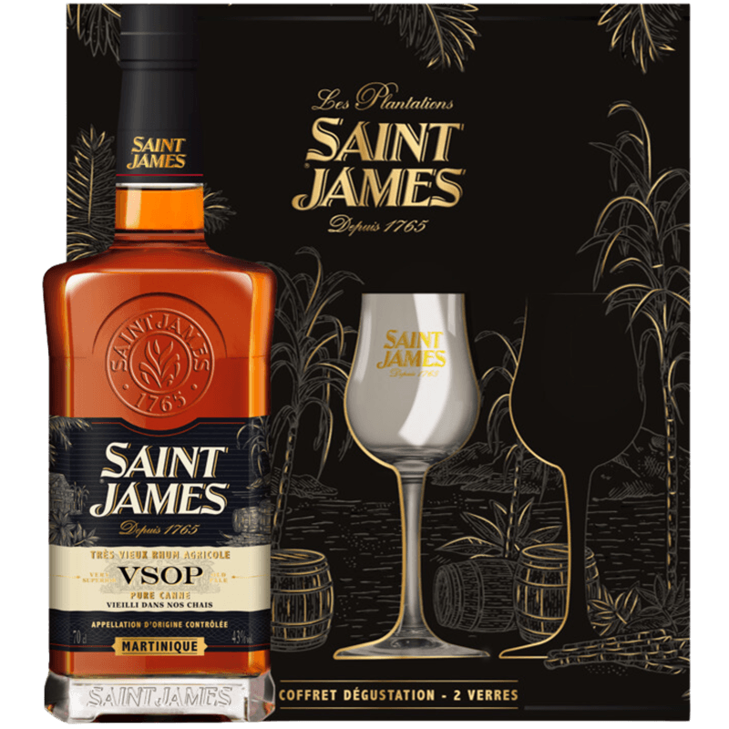 SAINT JAMES - COFFRET RHUM VIEUX VSOP + 2 VERRES - 43% - 70CL SAINT JAMES - COFFRET RHUM VIEUX VSOP + 2 VERRES - 43% - 70CL