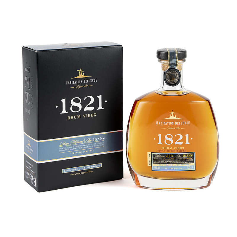 HABITATION BELLEVUE - RHUM VIEUX - 1821 - MILLÉSIME 2007 - 16 ANS - 45% - 70CL HABITATION BELLEVUE - RHUM VIEUX - 1821 - MILLÉSIME 2007 - 16 ANS - 45% - 70CL