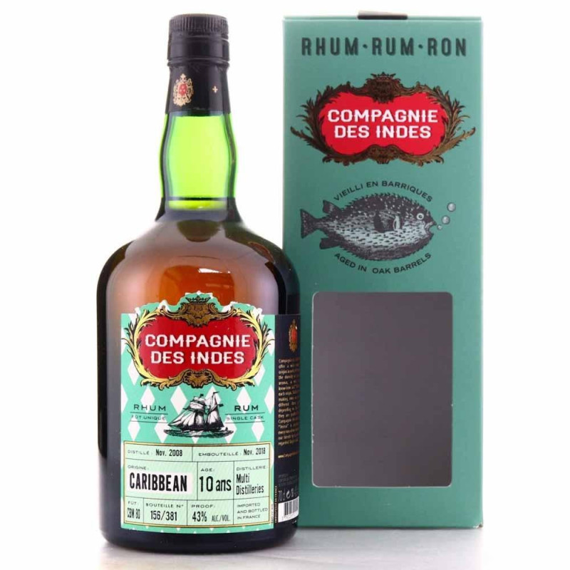 COMPAGNIE DES INDES - CARIBBEAN - SINGLE CASK - 10 ANS - MULTI - 43% - 70CL COMPAGNIE DES INDES - CARIBBEAN - SINGLE CASK - 10 ANS - MULTI - 43% - 70CL