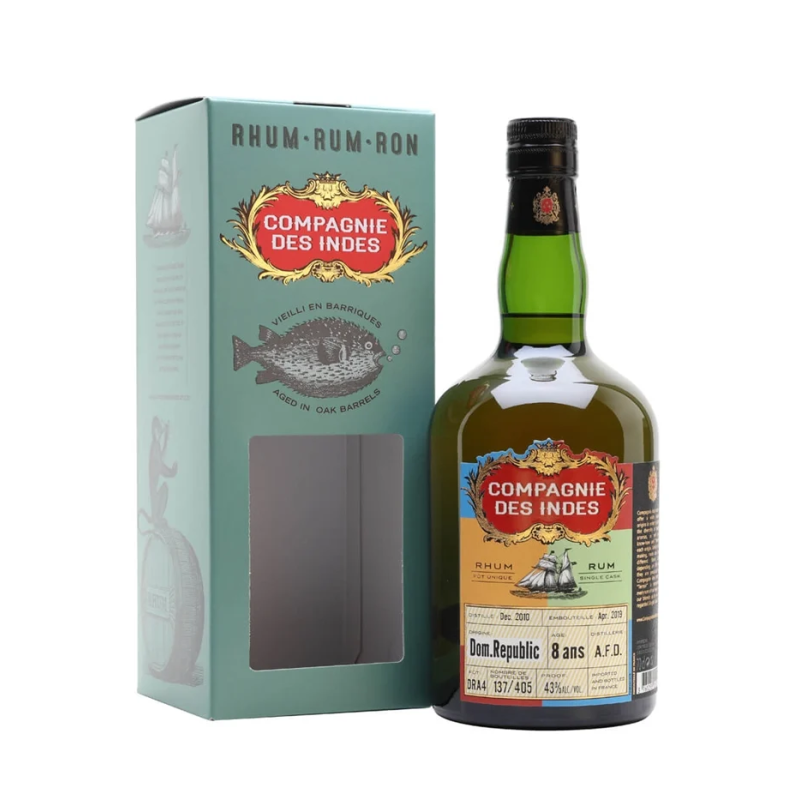 COMPAGNIE DES INDES - DOM REPUBLIC - SINGLE CASK - 8 ANS - A.F.D. - 43% - 70CL COMPAGNIE DES INDES - DOM REPUBLIC - SINGLE CASK - 8 ANS - A.F.D. - 43% - 70CL