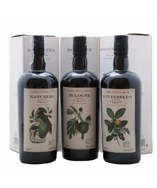 VELIER - LOT DE 3 RHUMS VIEUX FLORA ANTILLARUM - MONTEBELLO 2002 - KARUKERA 2009 - BOLOGNE 2014 - 52,2% - 70CL