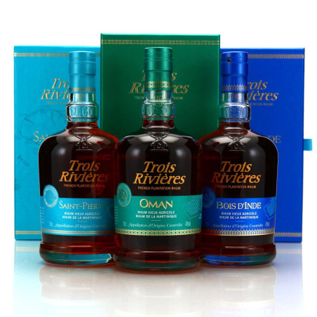 TROIS RIVIERES - LOT DE 3 RHUMS VIEUX - SAINT-PIERRE OMAN BOIS D'INDE - 42,33% - 210CL