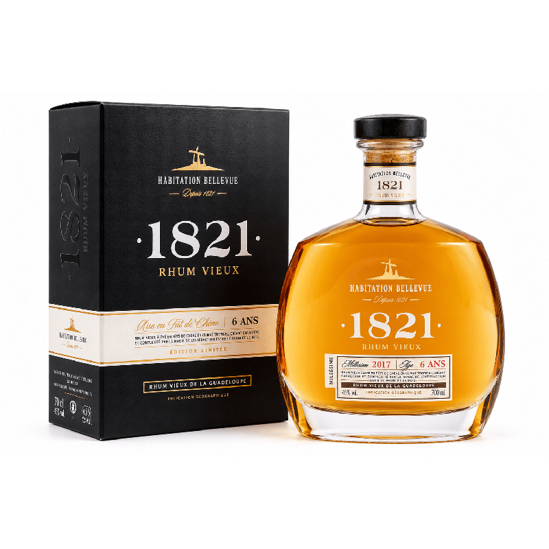 HABITATION BELLEVUE - RHUM VIEUX - 1821 - MILLÉSIME 2017 - 6 ANS - 45% - 70CL