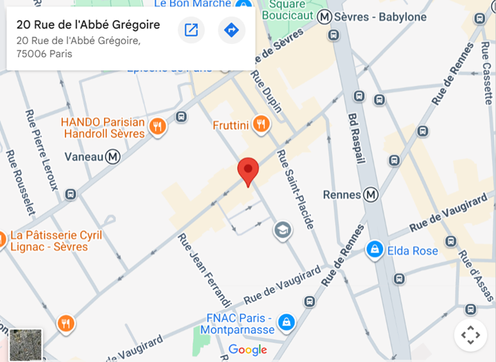 Plan d'accès - 20 rue de l'Abbé Grégoire, 75006 Paris
